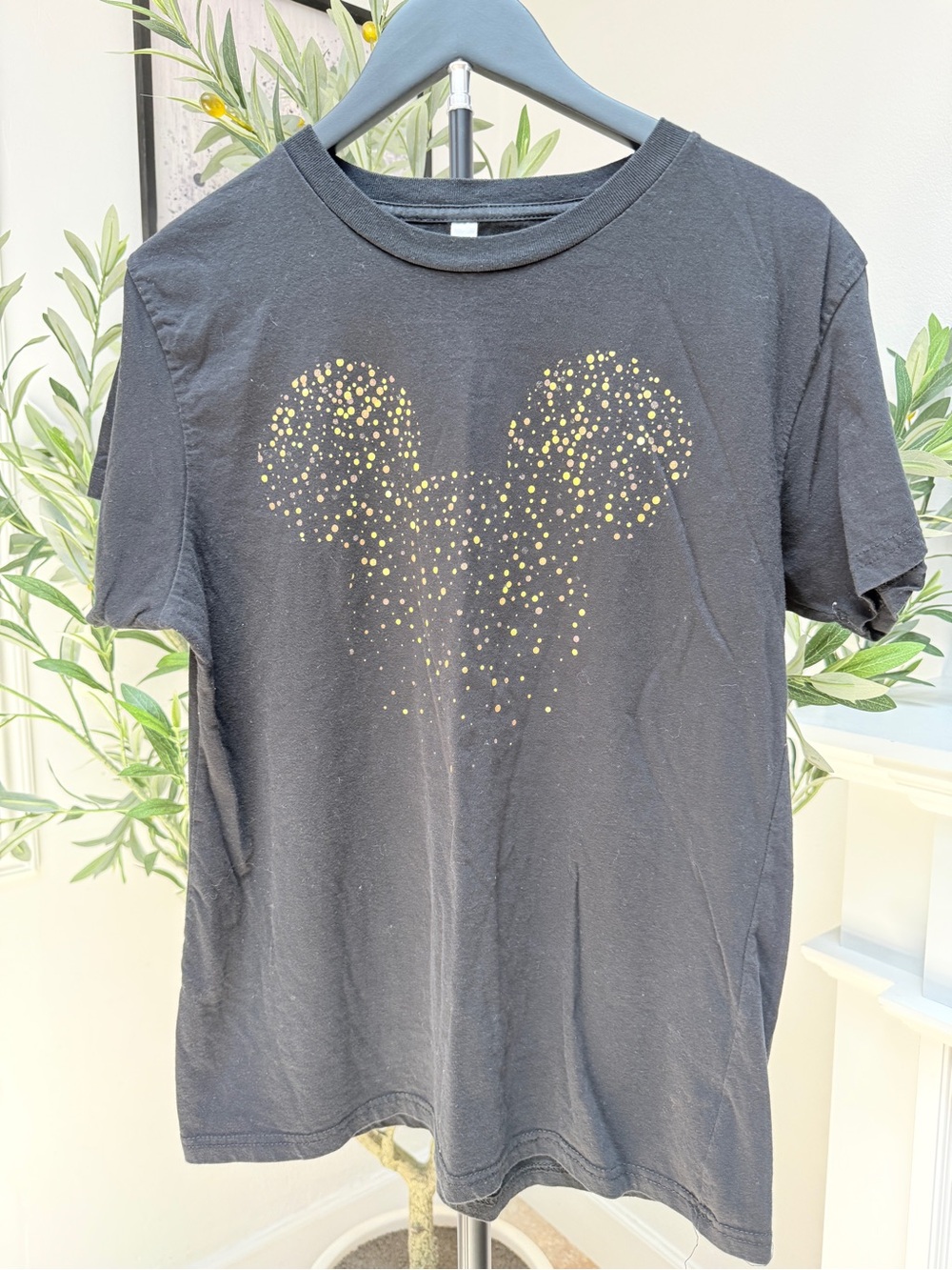 Black Short Sleeve Tee with Gold Dot Mickey Motif
